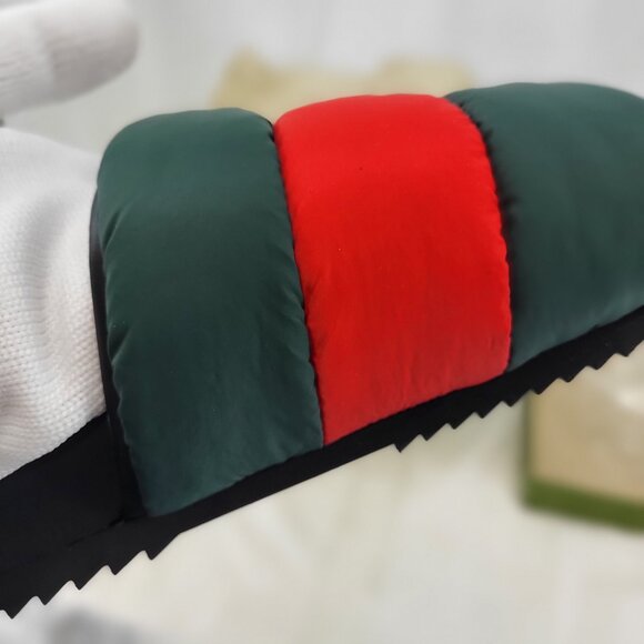 GUCCI PUFFER NYLON WEB SLIDES SANDALS - GREEN/RED -WOMEN’S SZ 38 US 8 - Picture 10 of 10